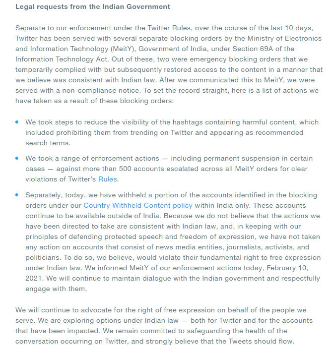twitter defends India's request