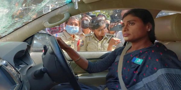 Watch: Andhra CM’s sister Sharmila’s car towed away with her inside it