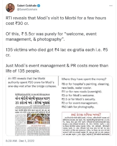 TMC's Saket Gokhale arrested for spreading fake news over Morbi bridge collapse