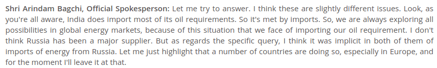 India on buying crude oil from Russia 