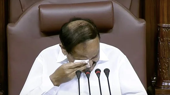 n Parliament, outgoing VP Venkaiah Naidu gets emotional after listening to his early personal loss incident