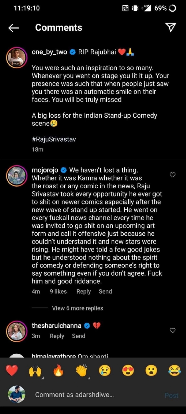Comedian Rohan Joshi insensitive comments over Raju Srivastava's demise