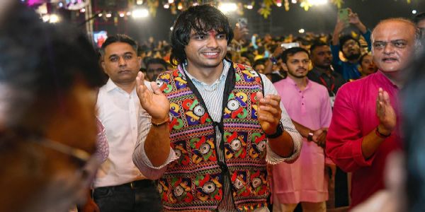 Neeraj Chopra shows off his Garba moves at Navratri event; WATCH-
