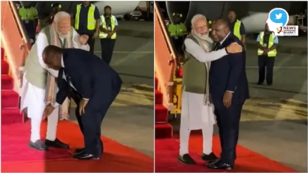 Papua New Guinea PM touch PM Modi's feet on arrival