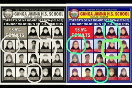 MP: Hindu & Jain girls found wearing hijab in posters of a private school in Damoh; Probe ordered