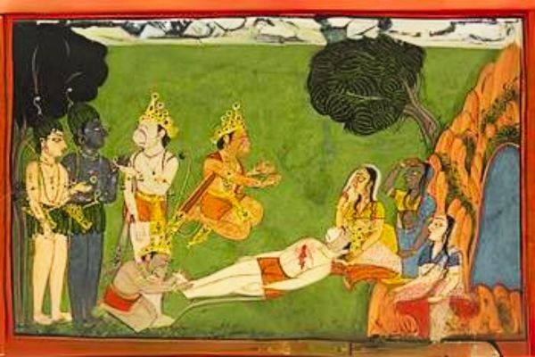 Tara (right), depicted as a human, wailing with dying Vali in her arms