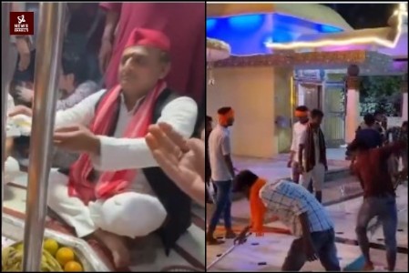 Akhilesh Yadav & Muslim leaders visit temple wearing shoes; Hindus purify it